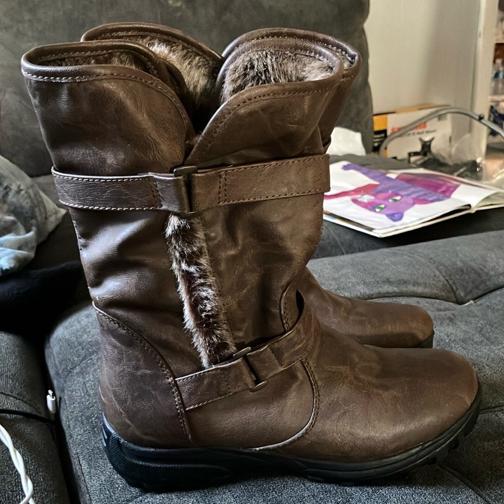 Lower East side Mid-Calf Brown Faux Fur Lined Boots 6.5 Like New